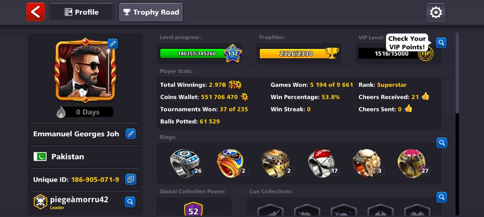 8 Ball Pool Superstar Level 118 (551 706 470 Coins)