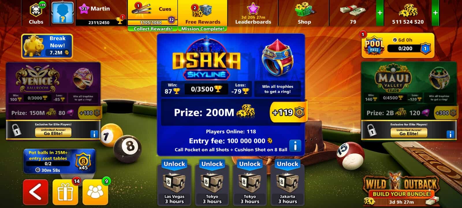 8 Ball Pool Master Level 73 (511 524 520 Coins)