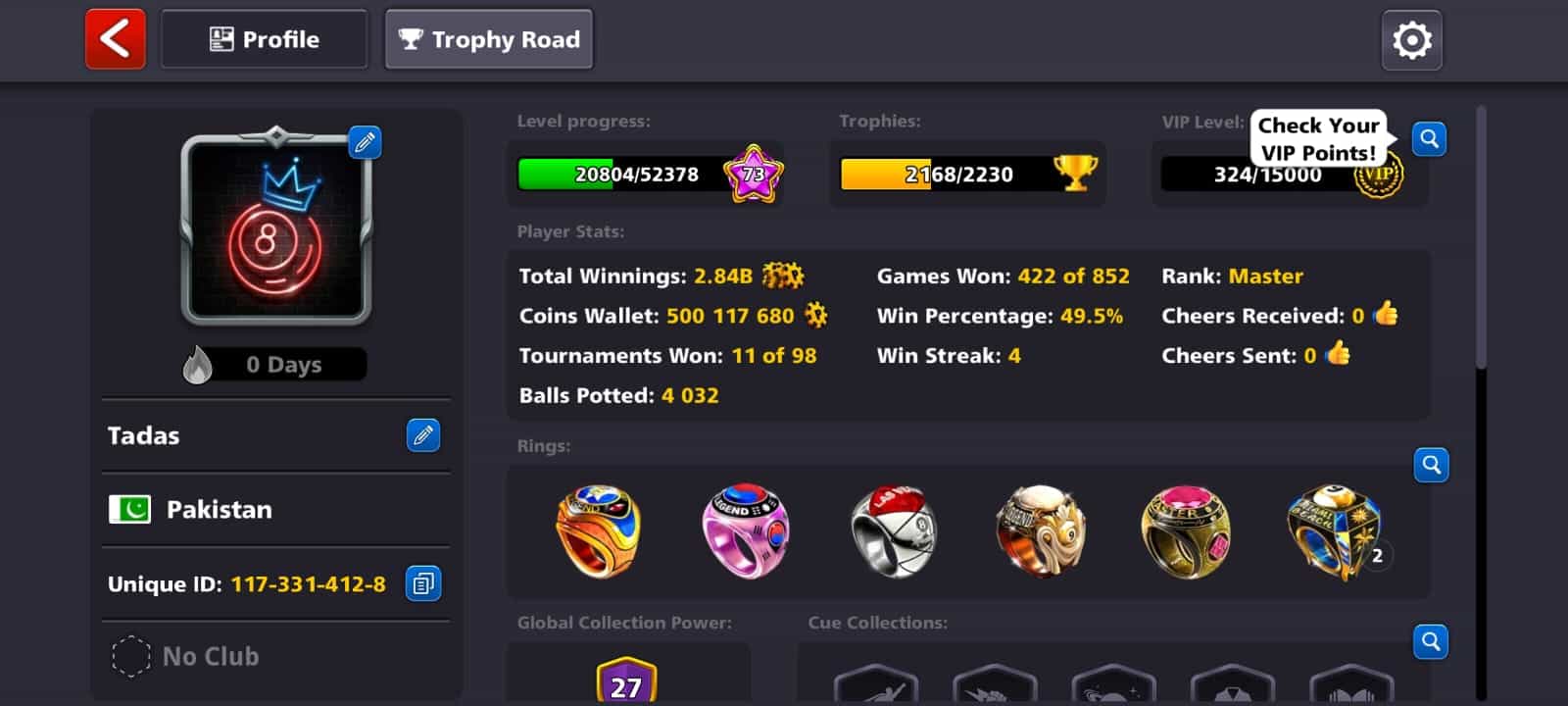 8 Ball Pool Master Level 73 (500 117 680 Coins)